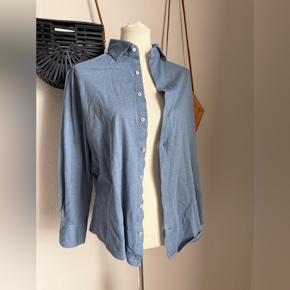 Stenströms Blue Slim Line Long Sleeve Button Down Shirt, Size Large